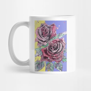 Red Rose Watercolor Painting on Lavender and Yellow Mug